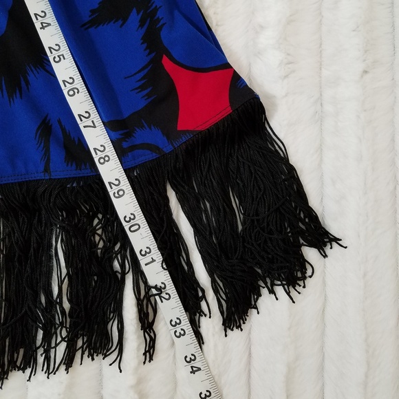 CARMEN blue black and red fringed abstract print tunic dress Small - Picture 7 of 9